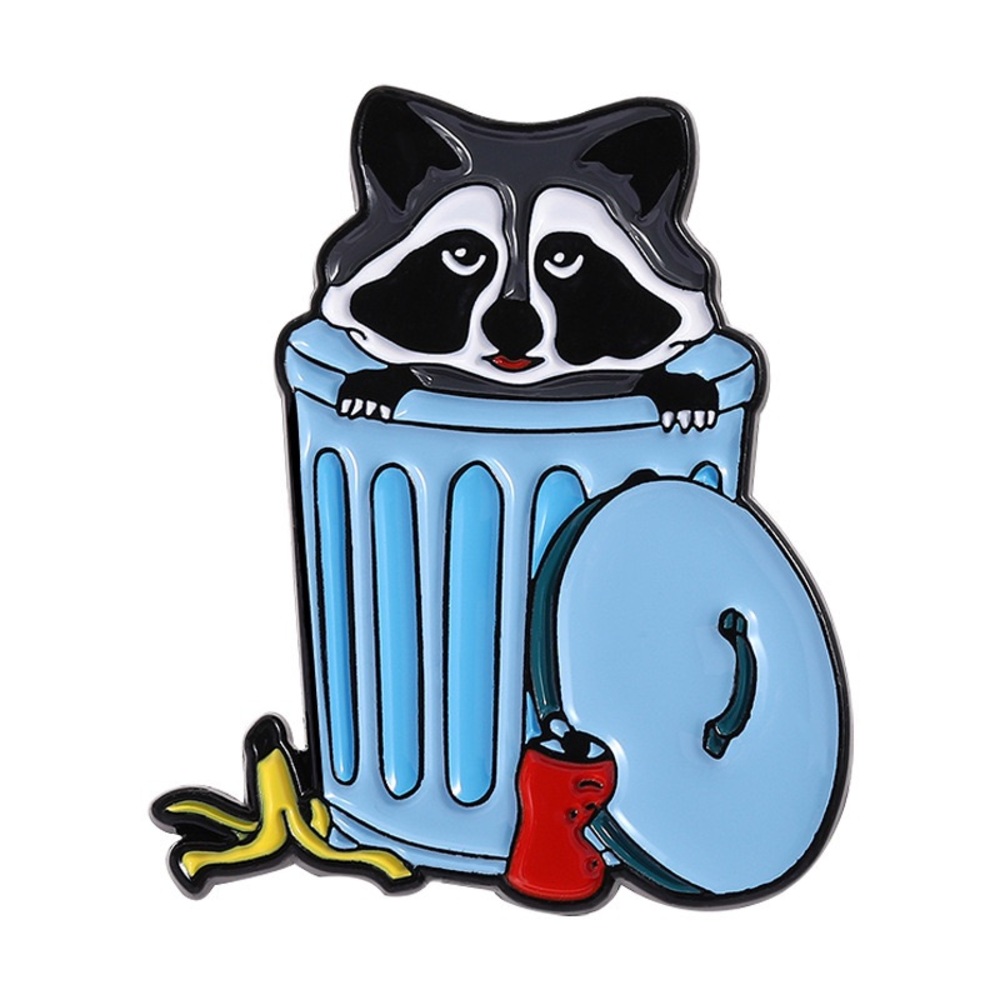 Trash Panda Raccoon Enamel Pin – Blue Trash Can
